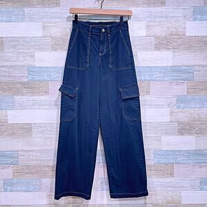 WILD FABLE High Rise Straight Leg Cargo Pants Blue Cotton Stretch Womens XXS